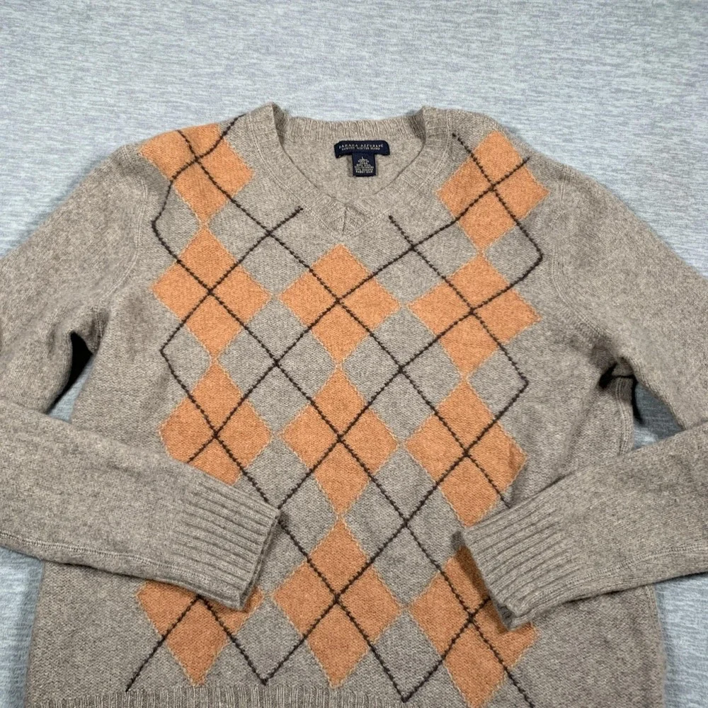 Banana Republic Sweater Mens Large Gray Orange‎ Argyle Wool Blend Pullover